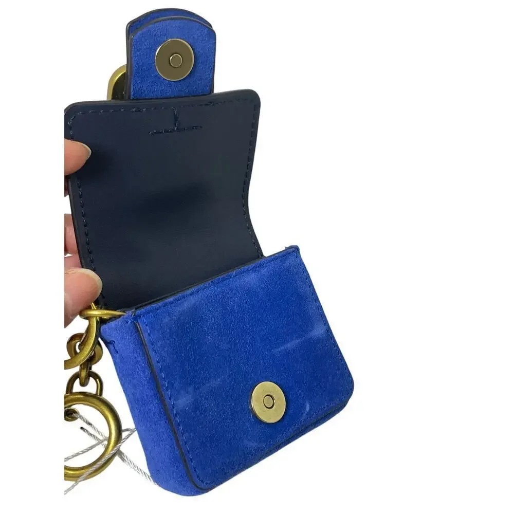 NEW TORY BURCH SAWYER MINI BAG KEY CHAIN WRISTLET BLUE DAHLIA CHARM‎ AIRBUD FOB